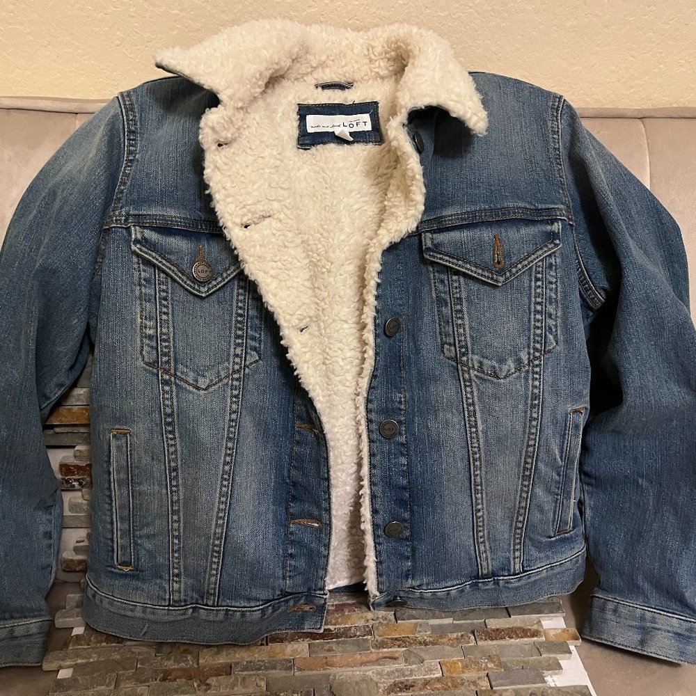 Ann Taylor Loft PXS Sherpa Lined Denim Trucker Jacket
